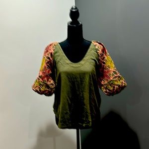 Maeve by Anthropology Women’s Cotton Tee Shirt w/Colorful, Puffy Sleeves, Size M